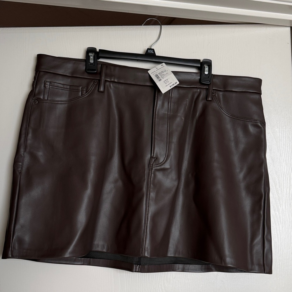 Good American Brown Leather Mini Skirt